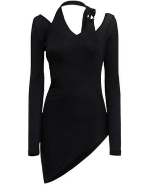 Jean Paul Gaultier Ribbed Cotton Twisted Double-Layer Top - Black