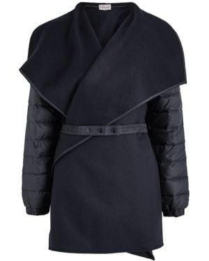 Moncler Quilted Wool Cape Coat - Blue