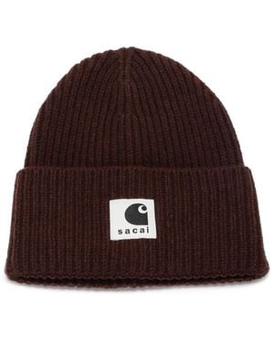 Carhartt Sacai X Logo Patch Knit Beanie - Brown