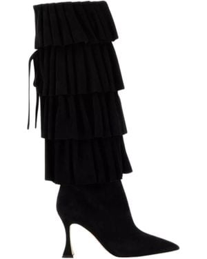 Manolo Blahnik Ruffled Tiered Ankle Boots - Black