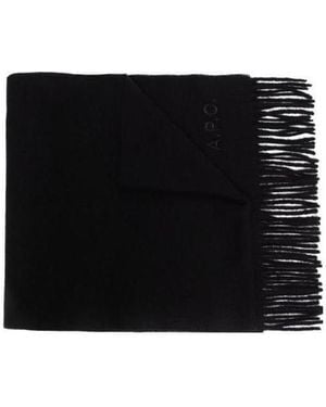 A.P.C. Logo-Embroidered Wool Scarf - Black