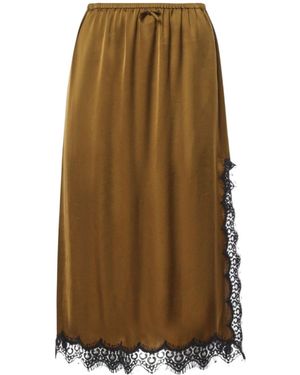 Ottod'Ame Ottod'Ame Lace-Trim Midi Skirt - Natural