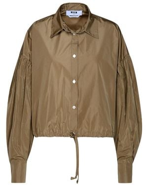 MSGM Drawstring-Hem Puff-Sleeved Shirt - Green
