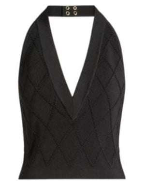Balmain Quilted Knit Halterneck Top - Black