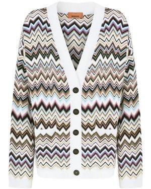 Missoni Zigzag-Knit V-Neck Cardigan - White