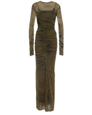 Blumarine Printed Ruched Jersey Maxi Dress - Green