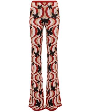 Alessandra Rich Printed High-Rise Flare Trousers - Red