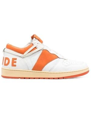 Rhude Logo-Patch Leather Trainers - Pink