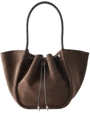 Proenza Schouler Large Ruched Leather-Trimmed Suede Tote - Brown