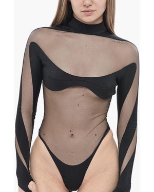 Mugler Mesh Paneled Bodysuit - Black