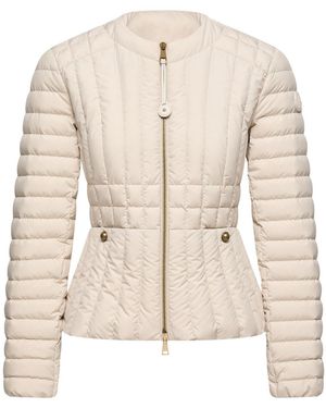 Moncler Menthe Vertical-Quilted Short Down Jacket - Natural