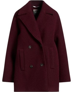Max Mara Single-Breasted Woolen Overcoat - Red