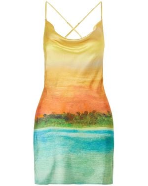 Donde Esteban Printed Silk-Blend Mini Dress - Green