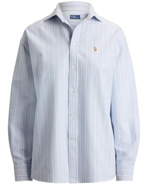 Polo Ralph Lauren Vertical-Stripe Embroidered-Logo Shirt - Blue