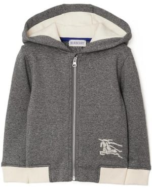 Burberry Ekd Logo-Embroidered Zipped Hoodie - Gray