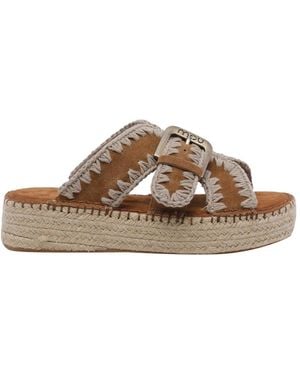 Mou Braided Buckle Platform Sandals - Brown