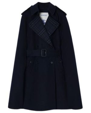 Burberry Wool Belmont Trench Cape - Blue