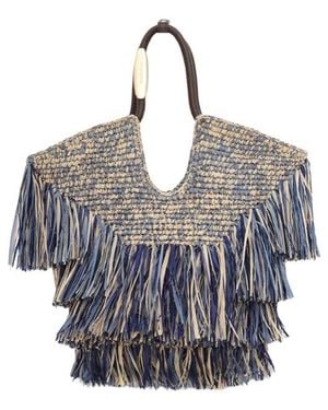 Zimmermann Fringe-Trimmed Woven Tote Bag - Blue