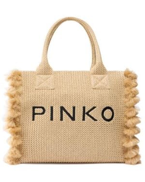 Pinko Tassels Detailed Medium Beach Shopping Bag - Natural