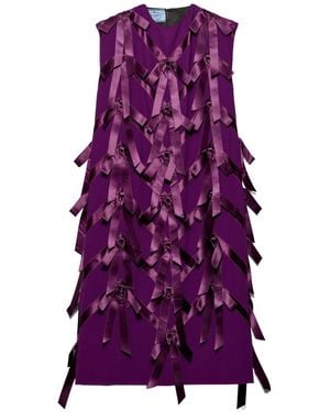Prada Bow Embellished Crewneck Dress - Purple