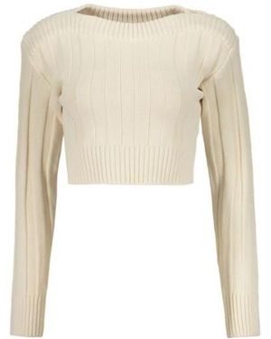 Low Classic Ribbed Cropped Knitted Sweater - Natural