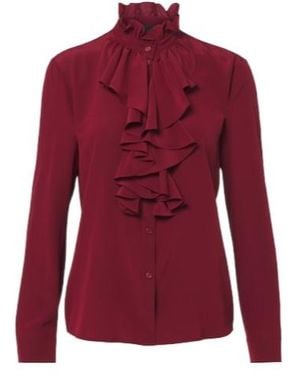 Nili Lotan Ruffled Silk Blouse - Red