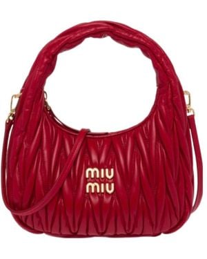 Miu Miu Wander Matelassé Logo Plaque Mini Hobo Bag - Red