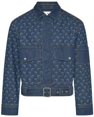 Marine Serre Moon Print Lace-Up Denim Jacket - Blue
