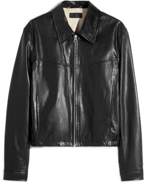 Lemaire Zip-Up Leather Jacket - Black