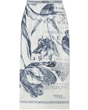 Erdem Printed Pleated Midi Skirt - Blue