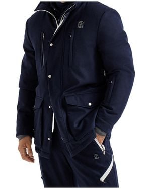 Brunello Cucinelli Mountain Belted Wool Military Jacket - Blue