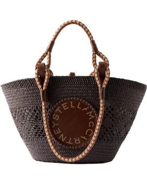 Stella McCartney Small Vegetarian Leather-Trimmed Raffia Tote - Brown
