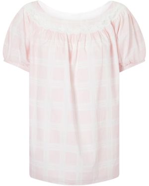 Posse Marilyn Lace-Trimmed Checked Cotton Blouse - White