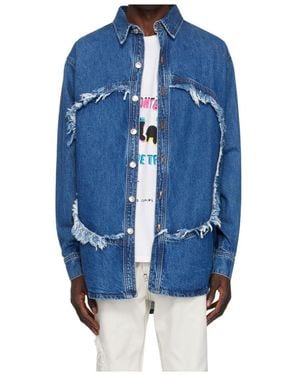 Edward Cuming Frayed Denim Shirt - Blue