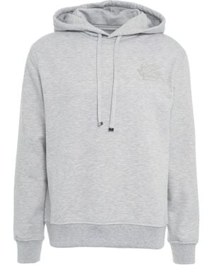 Etro Pegaso Embroidered Drawstring Hoodie - Gray