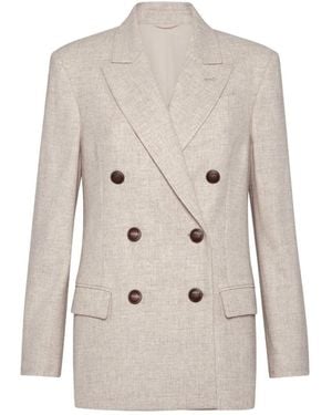 Brunello Cucinelli Double-Breasted Tailored Blazer - Natural