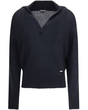 Tom Ford Logo Plaque Knitted Top - Blue