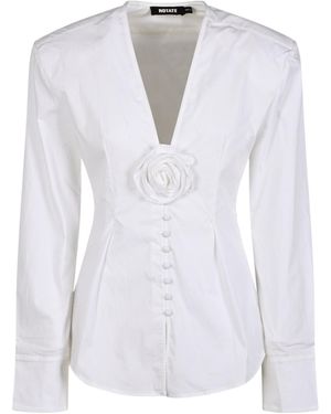 ROTATE BIRGER CHRISTENSEN Floral-Applique V-Neck Shirt - White