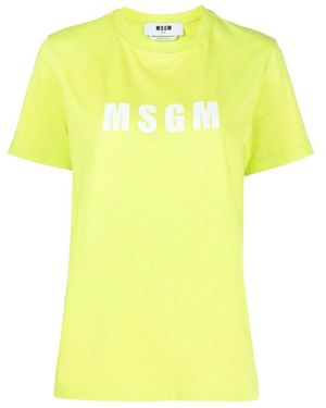MSGM Logo Print Pattern Short-Sleeved T-Shirt - Yellow
