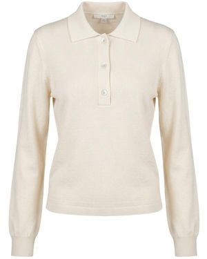 Malo Ribbed Knitted Polo Top - Natural