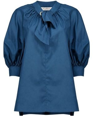 Max Mara Gathered Poplin Shirt Dress - Blue