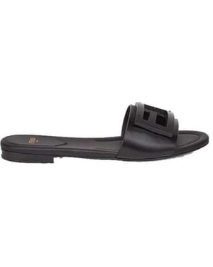 Fendi Baguette Logo Plaque Sandals - Black