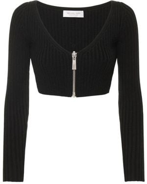 Michael Kors Wool Ribbed Knit Crop Top W/Zip - Black