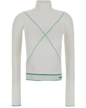Bottega Veneta Turtleneck Contrast Stitched Sweater - Blue