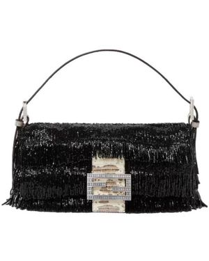 Fendi Baguette 26424 Re Edition Bag With Bead Fringes - Black