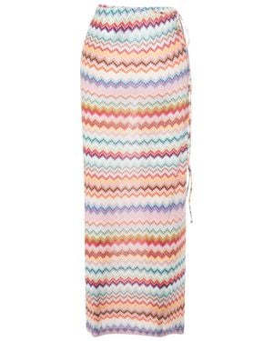 Missoni Pixel-Effect Zigzag Pattern Long Pareo Skirt - White