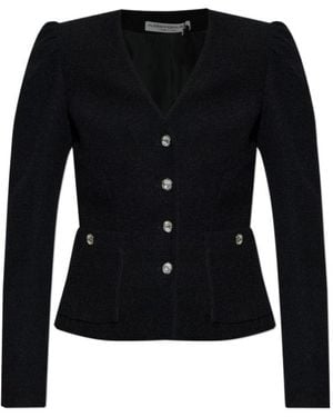 Alessandra Rich V-Neck Button Embellished Blazer - Black