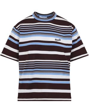 Prada Logo Detailed Short-Sleeved Striped Jumper - Blue