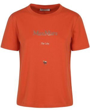Max Mara Quieto Logo Printed Crewneck T-Shirt - Orange