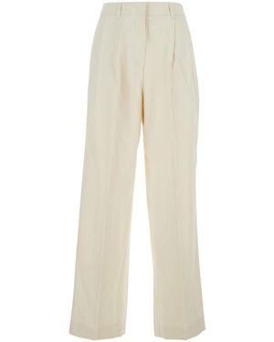 DUNST Pleated Chino Trousers - Natural